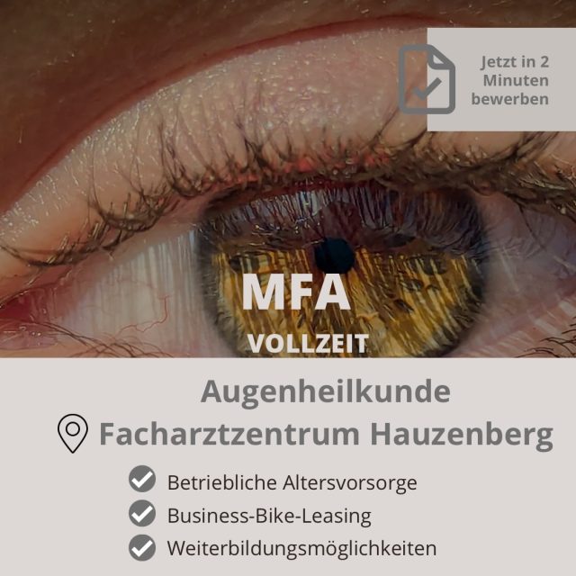 Arbeiten, wo man den Durchblick hat 👀
Wir suchen eine MFA (m/w/d) für unsere augenärztliche Praxis.
Wenn du Spaß an Medizin, Organisation und Teamarbeit hast, bist du bei uns genau richtig.
👉 Jetzt bewerben – ganz unkompliziert 🤭#teamwork #mvz #arbeitenmitherz #jobmitsinn #wirsuchendich