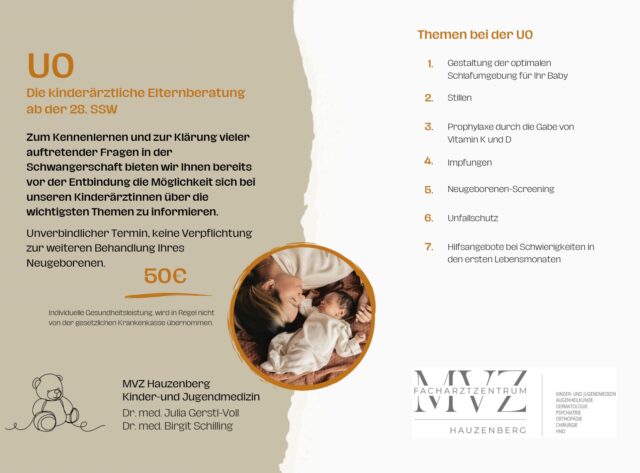 🤰🏼U0 – Die kinderärztliche Elternberatung ab der 28. SchwangerschaftswocheDie Geburt Ihres Babys rückt näher und Sie haben viele Fragen? Das ist ganz normal! 💛Mit unserer U0-Elternberatung begleiten wir Sie bereits vor der Geburt und besprechen gemeinsam die wichtigsten Themen für einen entspannten Start ins Familienleben.Die Beratung bietet Ihnen die Möglichkeit, unsere Kinderärztinnen bereits vor der Geburt kennenzulernen und offene Fragen in Ruhe zu klären.Wir freuen uns darauf, Sie und Ihre Familie auf diesem besonderen Weg begleiten zu dürfen. 💚#U0 #Schwangerschaft #Elternberatung #Kinderarzt